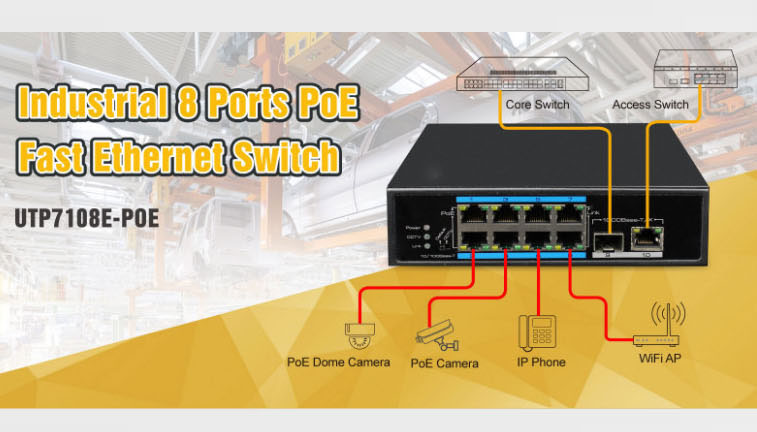 UTEPO Industrial 8 Ports PoE Fast Ethernet Switch